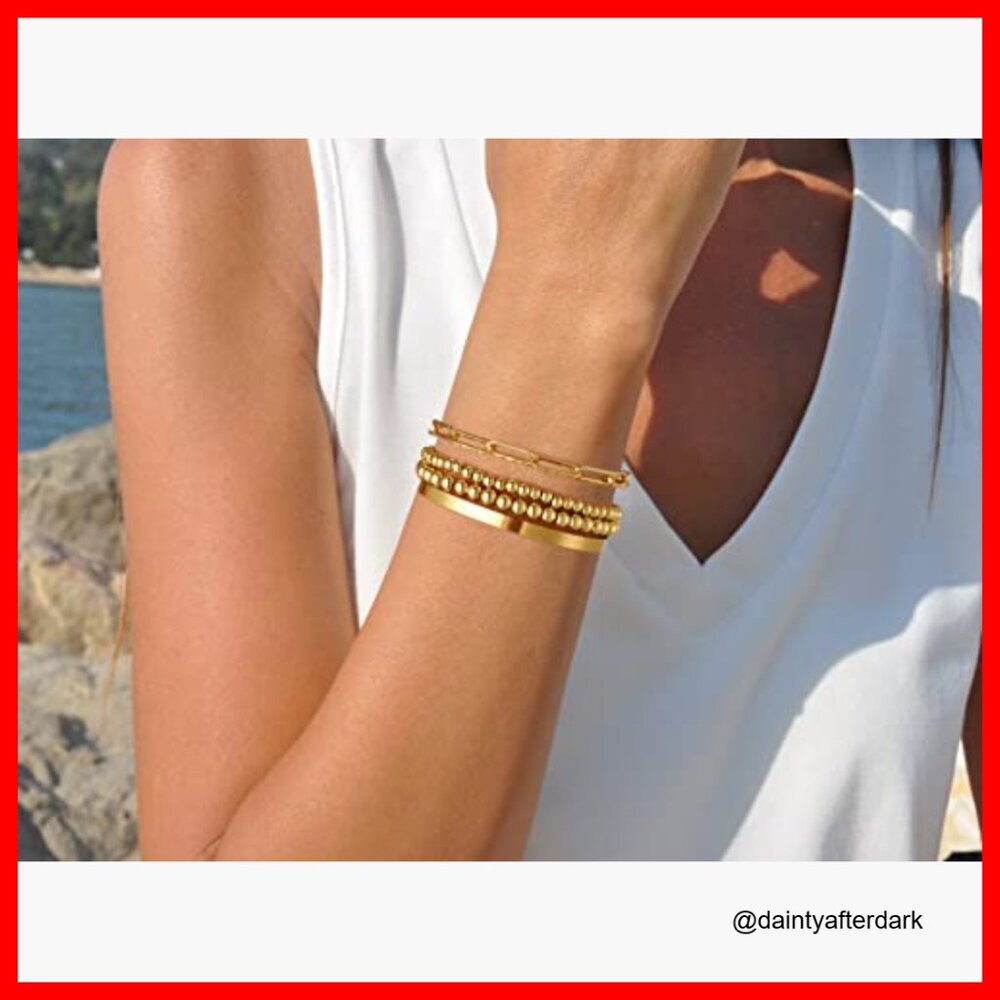 18k Gold Plated Copper Beaded Stackable Stretch B… - image 4